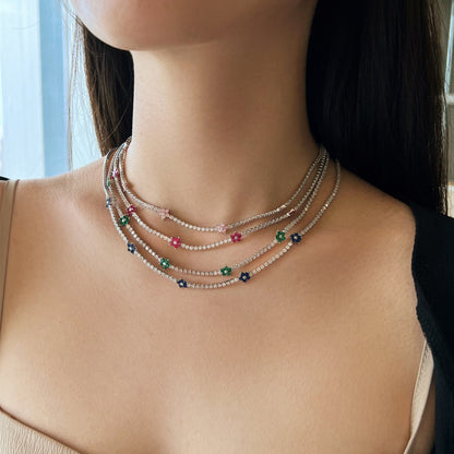 [Aurora]Luxurious Colorful Flower Tennis Necklace
