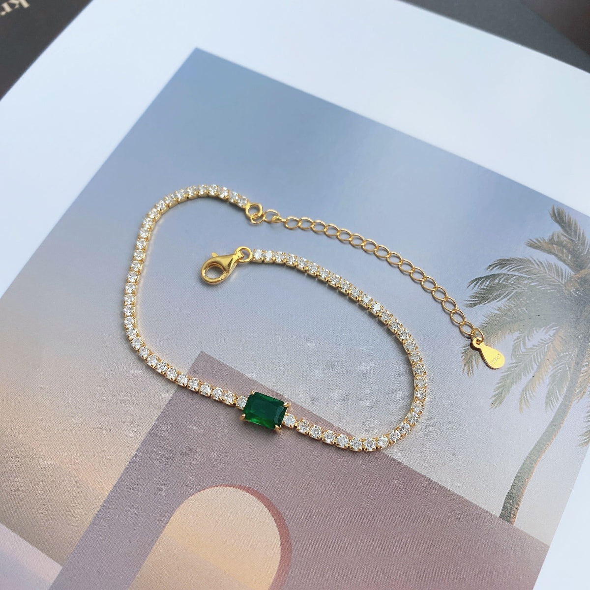 [AURORA]1,0 Karat Einzigartiges Bankettarmband im Smaragdschliff
