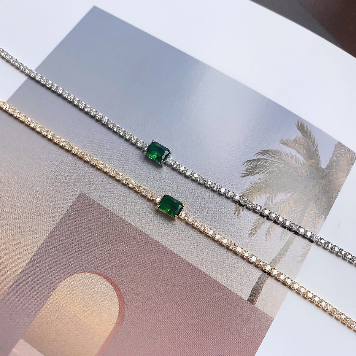 [AURORA]1,0 Karat Einzigartiges Bankettarmband im Smaragdschliff