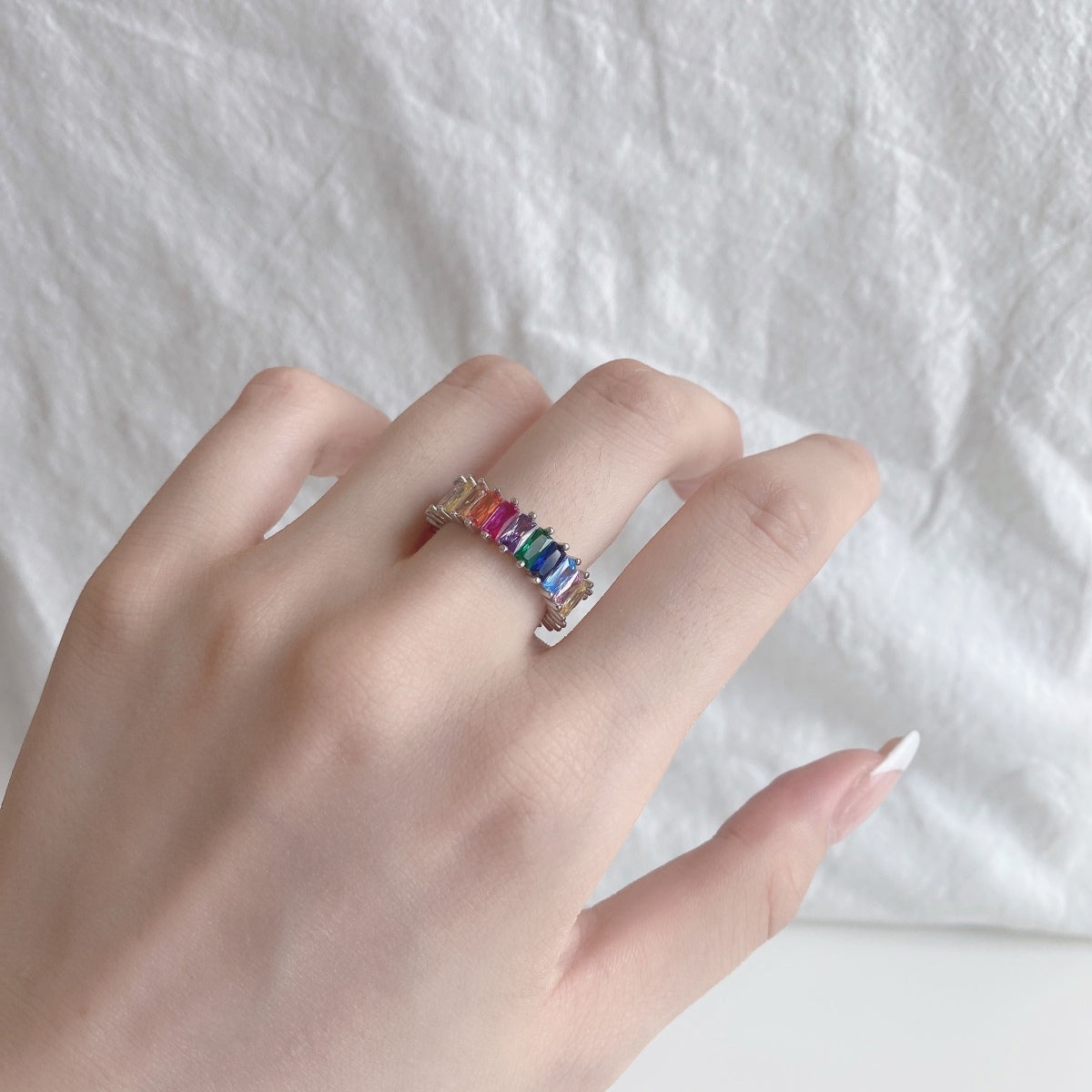 [Aurora]Unique Colorful Radiant Cut RIng