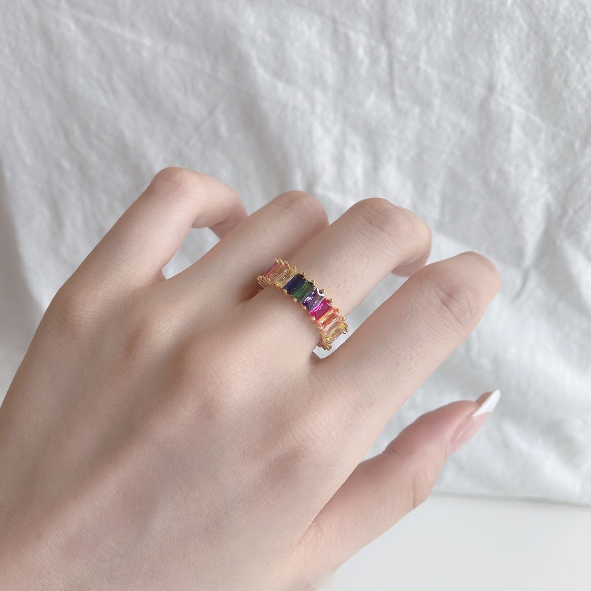 [Aurora]Unique Colorful Radiant Cut RIng