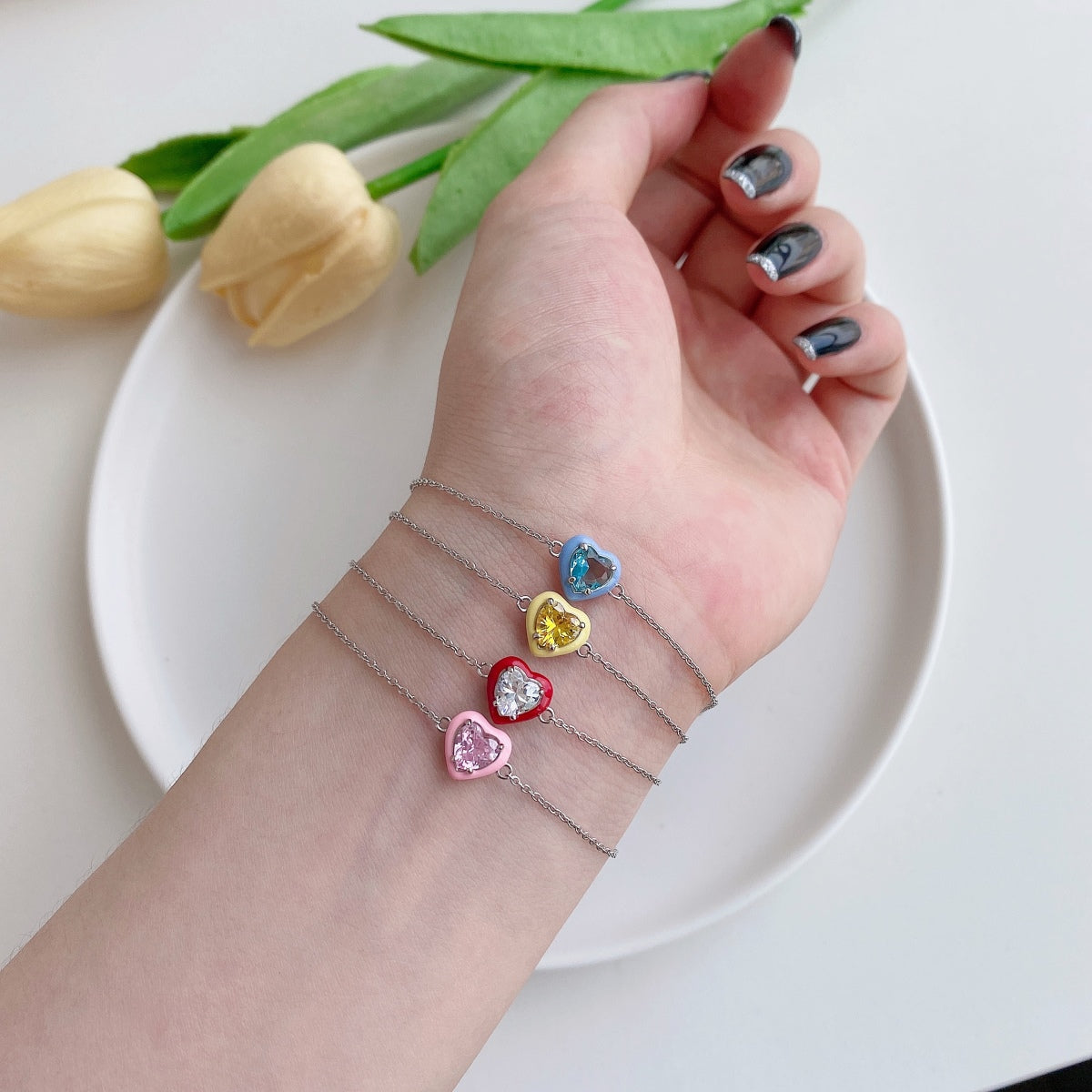 [Aurora]Sparkling Romantic Heart Shape Lover Bracelet