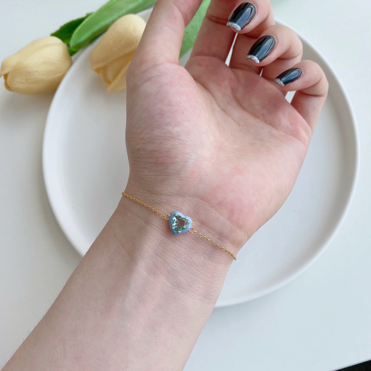 [Aurora]Sparkling Romantic Heart Shape Lover Bracelet