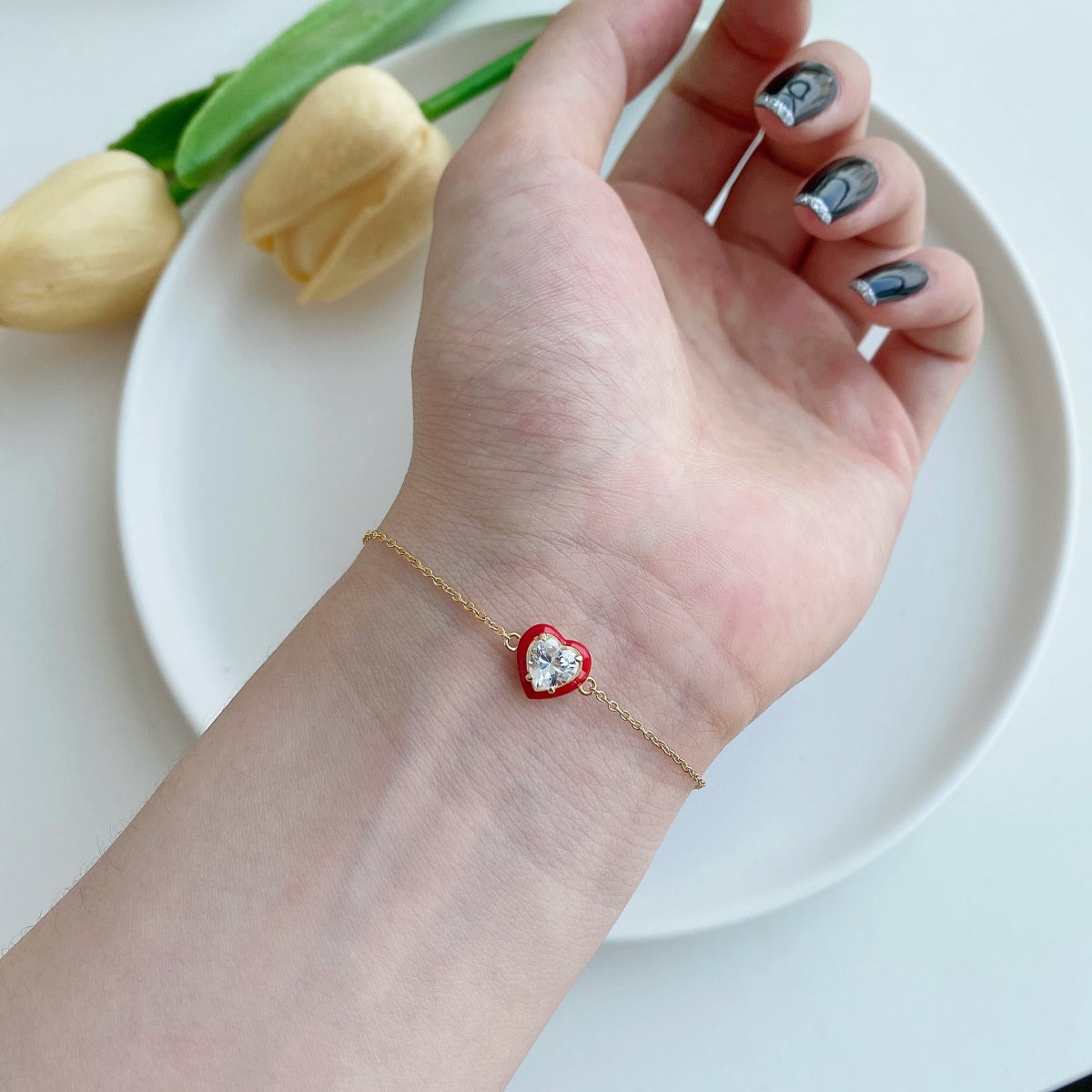 [Aurora]Sparkling Romantic Heart Shape Lover Bracelet