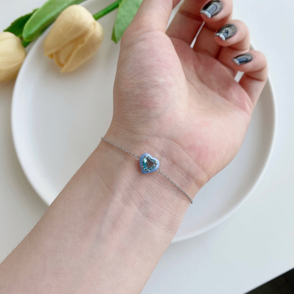 [Aurora]Sparkling Romantic Heart Shape Lover Bracelet