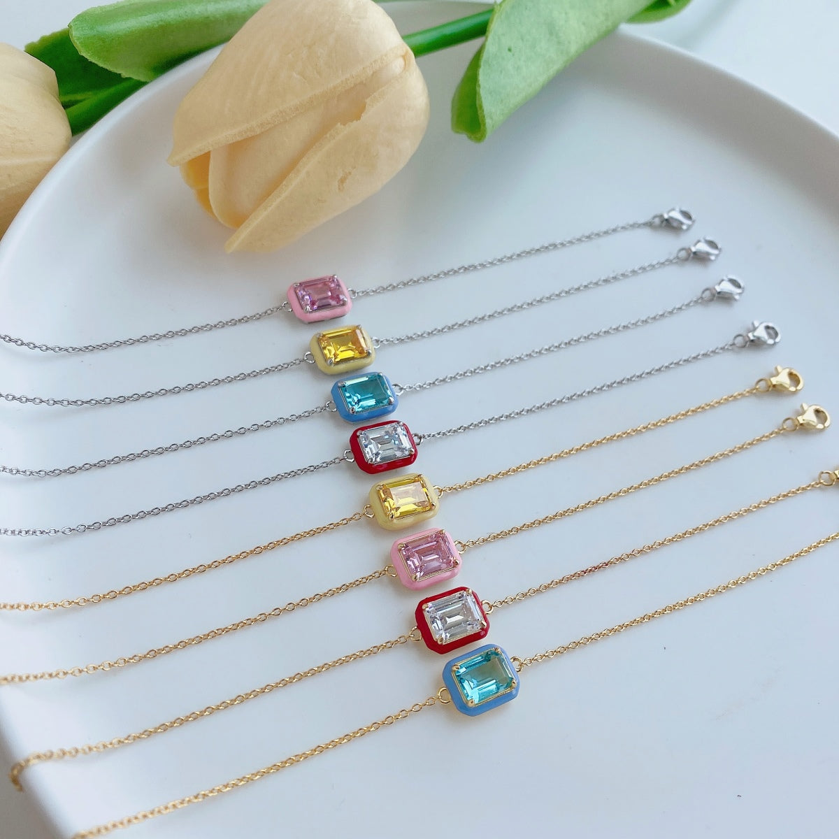 [Aurora]2.0 Carat Sparkling Colorful Emerald Cut Daily Bracelet