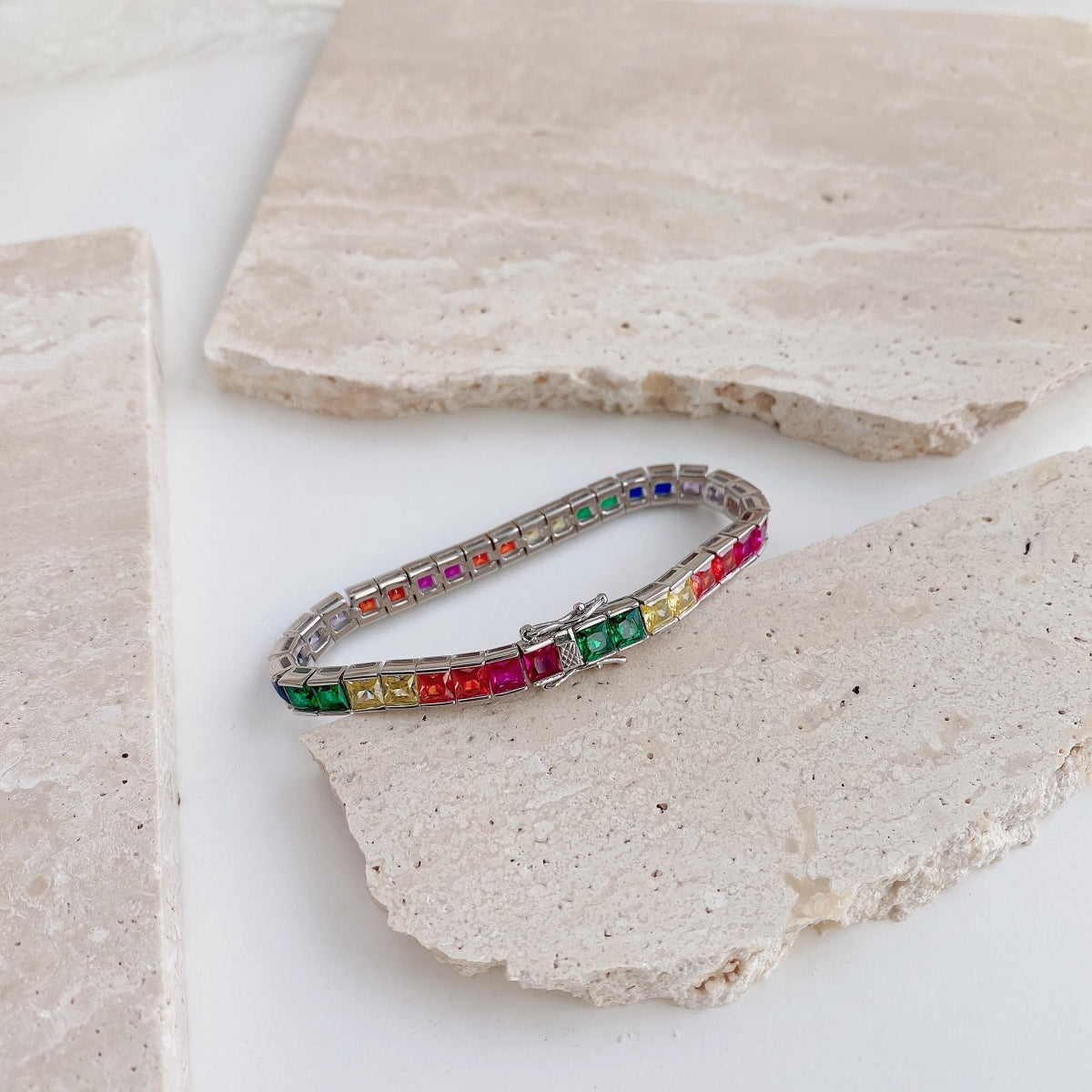 [Aurora]Radiant Colorful Princess Cut Tennis Bracelet