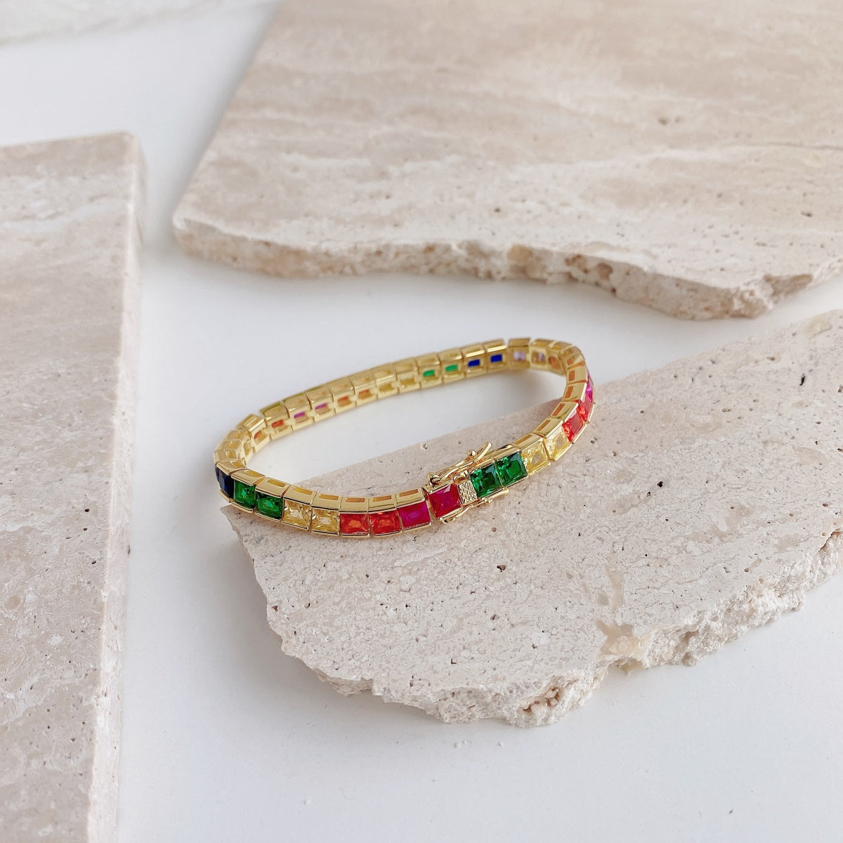 [Aurora]Radiant Colorful Princess Cut Tennis Bracelet