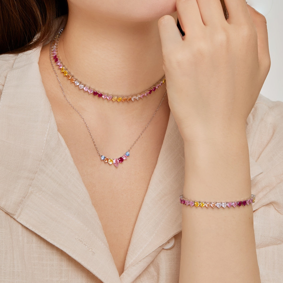 [Aurora]Luxurious Colorful Romantic Heart Shape Lover Bracelet