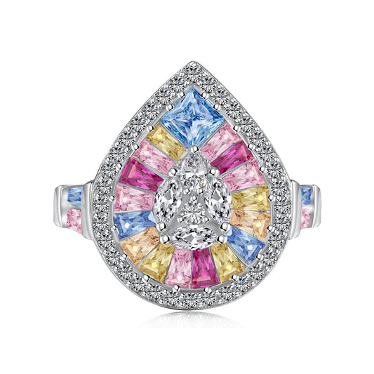 [Aurora]Elegant Colorful Water Drop Shape Banquet Ring