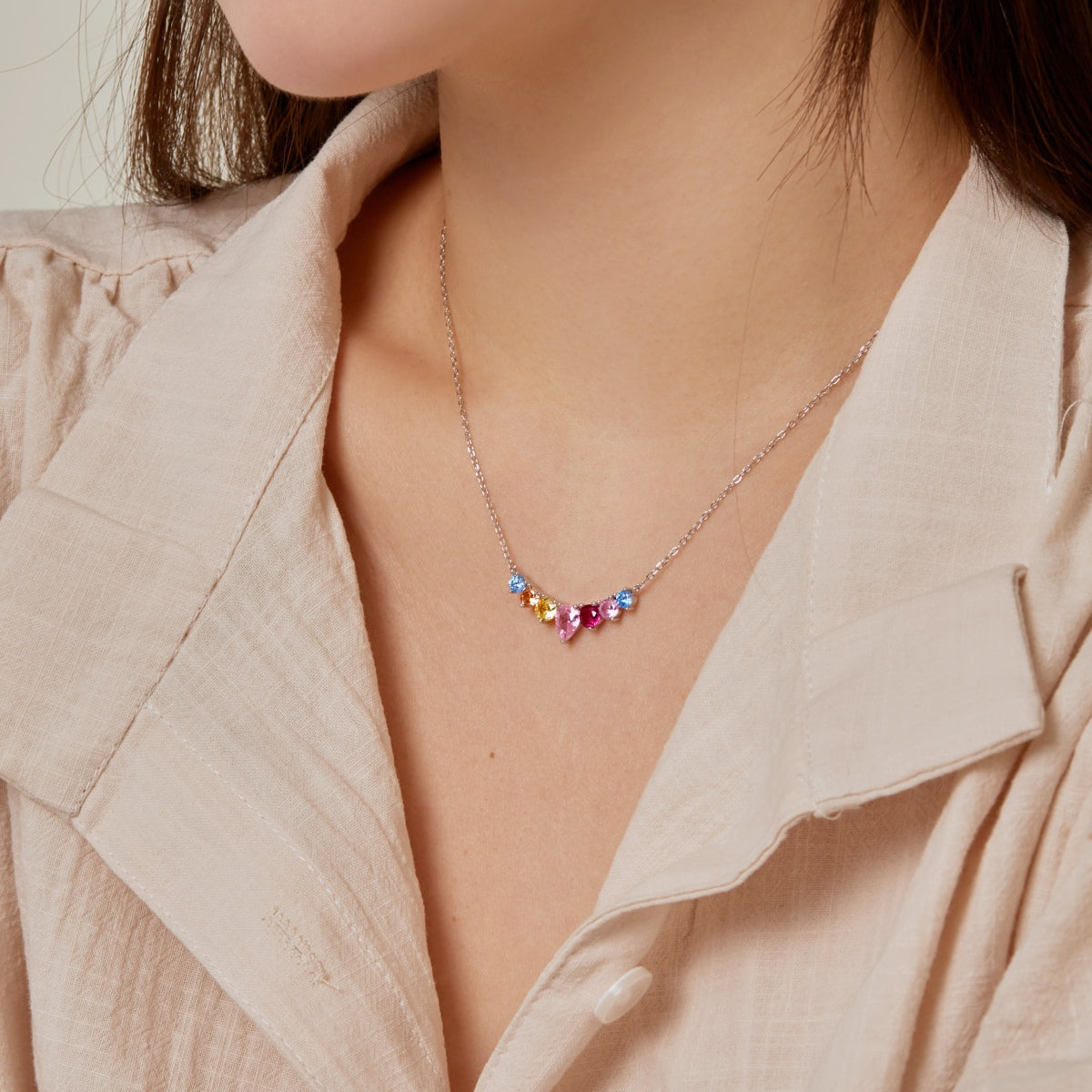 [Aurora]Dainty Colorful Heart Necklace