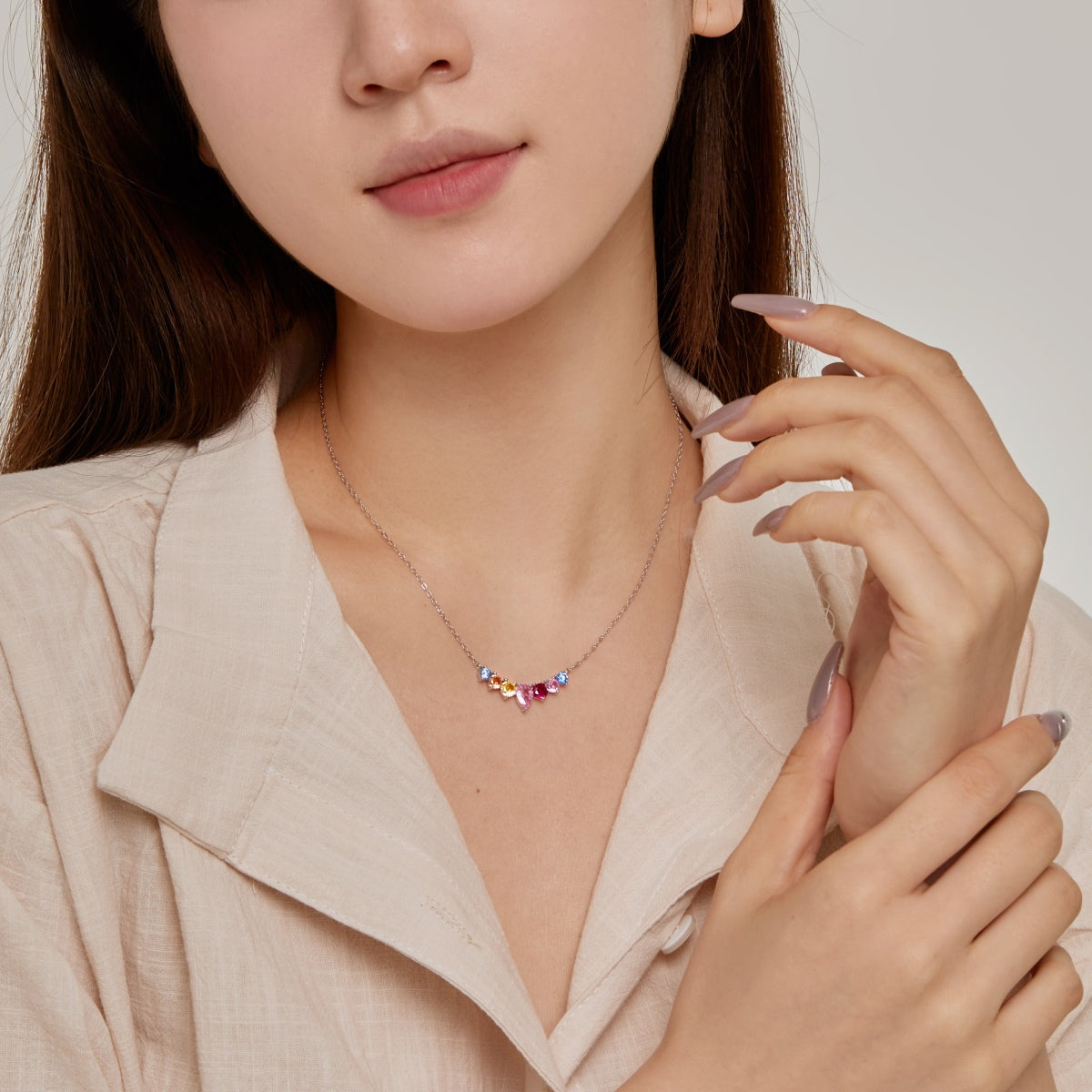 [Aurora]Dainty Colorful Heart Necklace