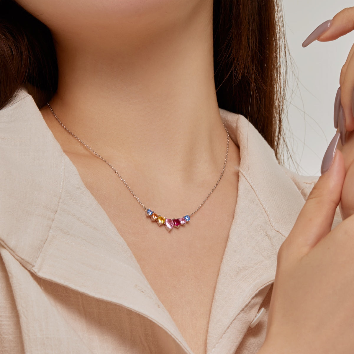 [Aurora]Dainty Colorful Heart Necklace