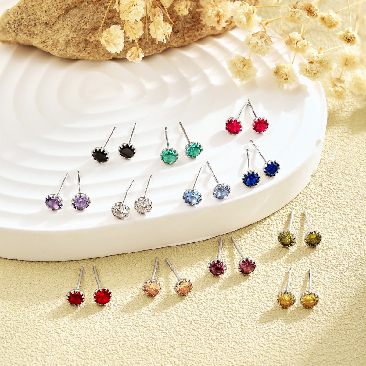 [Aurora]Sparkling Colorful Round Shape Earrings