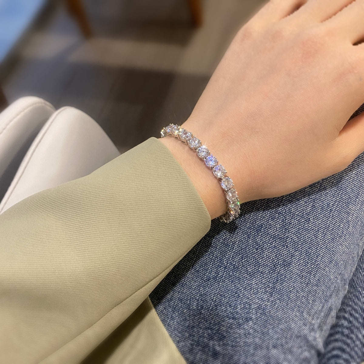 [Aurora]0.75 Carat Dazzling Round Cut Wedding Bracelet