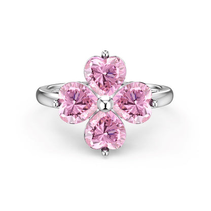 [Aurora]Heart-shaped Four-Leaf Clover Ball Ring