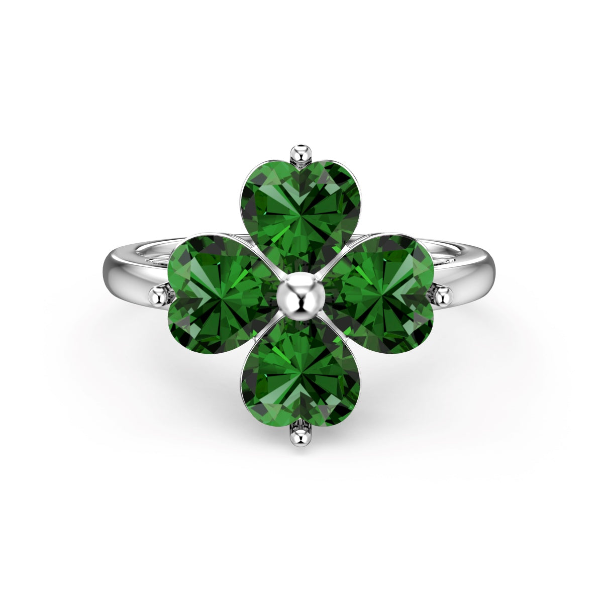 [Aurora]Heart-shaped Four-Leaf Clover Ball Ring