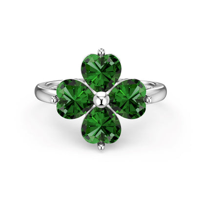[Aurora]Heart-shaped Four-Leaf Clover Ball Ring