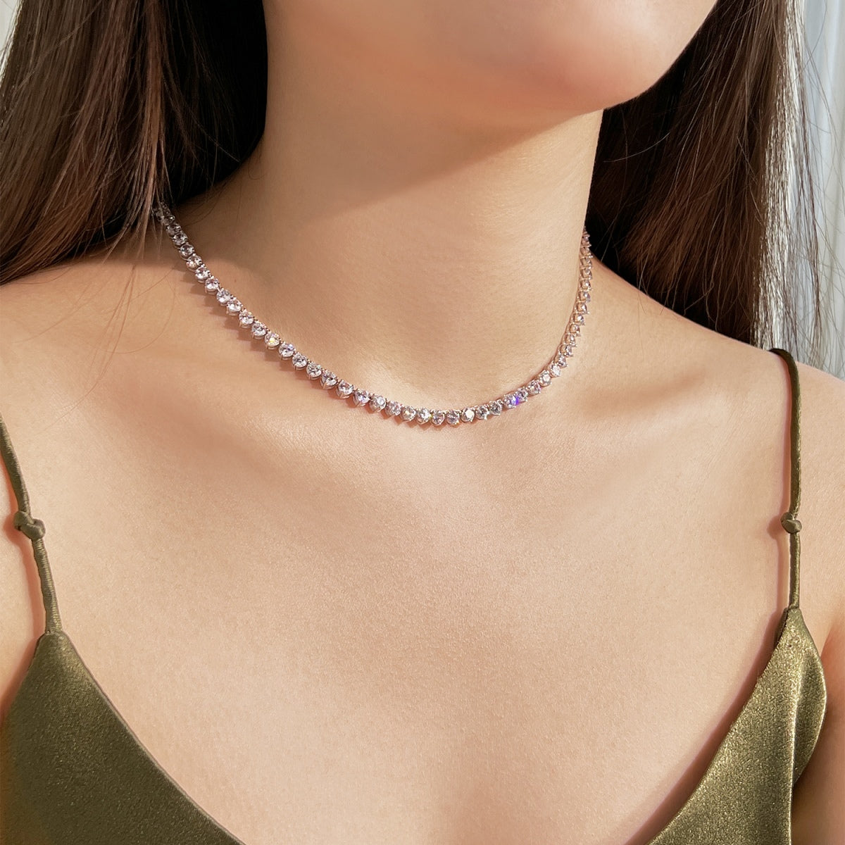 [Aurora]Ornate Heart Cut Tennis Necklace