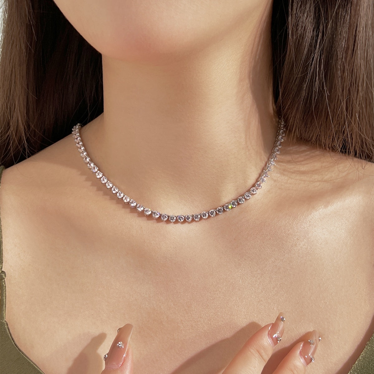 [Aurora]Ornate Heart Cut Tennis Necklace