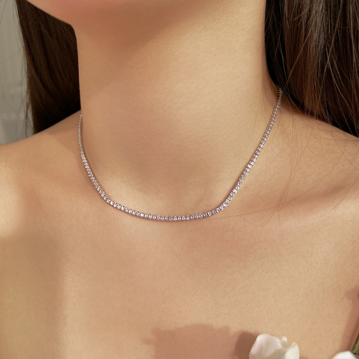 [Aurora]Delicate Round Shape Tennis Necklace