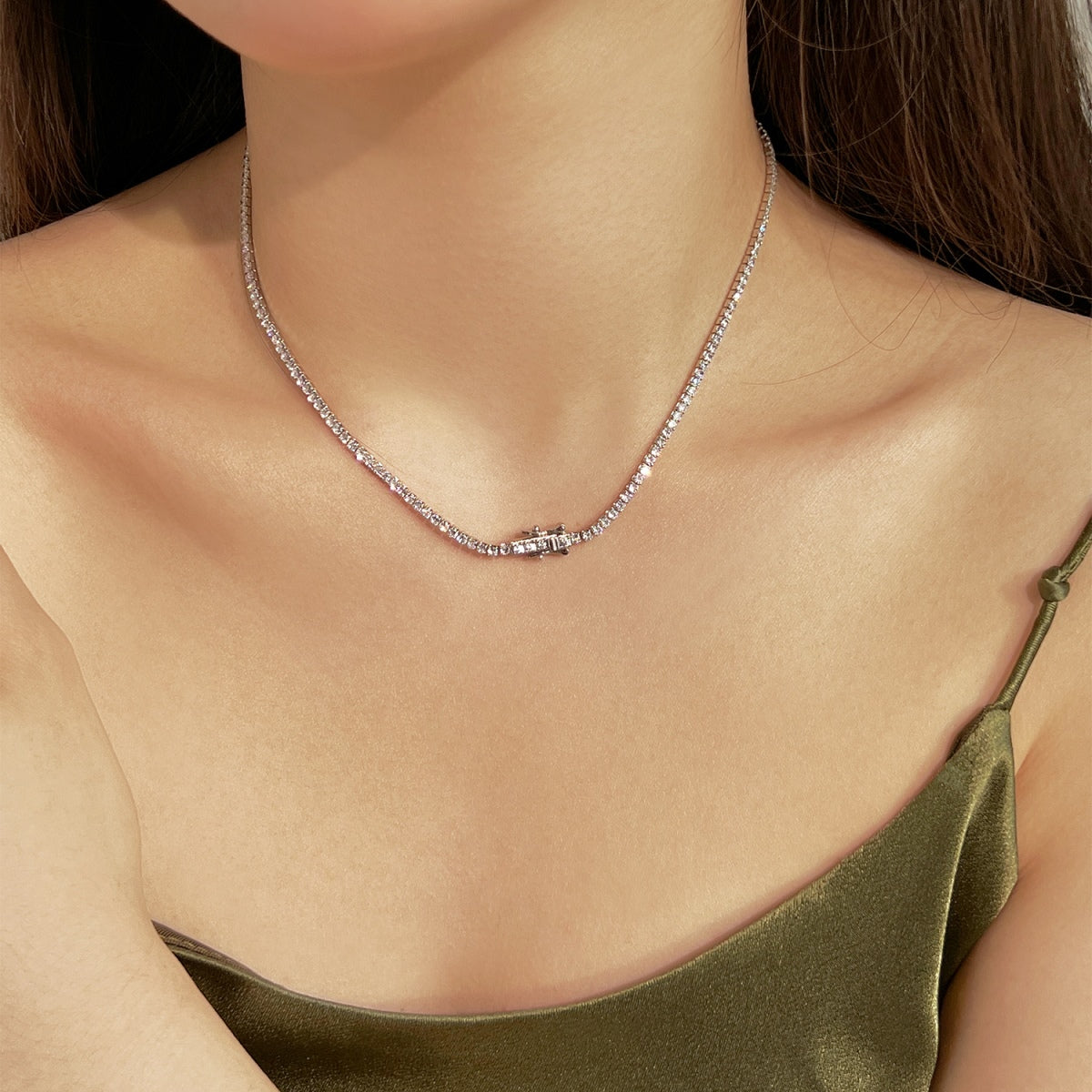 [Aurora]Delicate Round Shape Tennis Necklace
