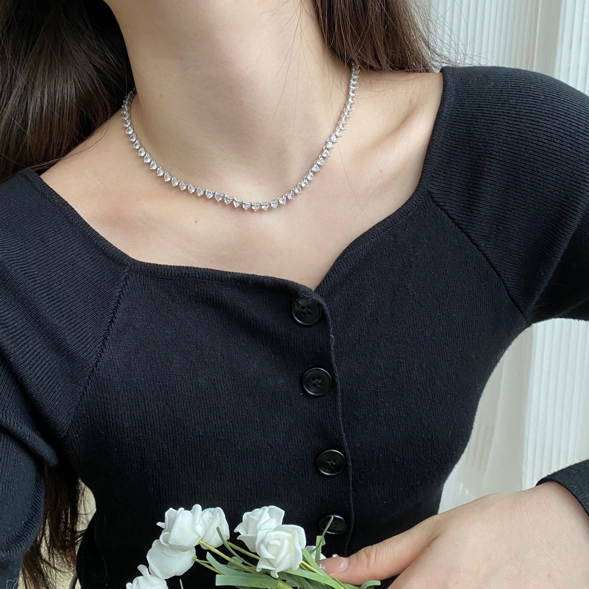 [Aurora]Ornate Heart Cut Tennis Necklace