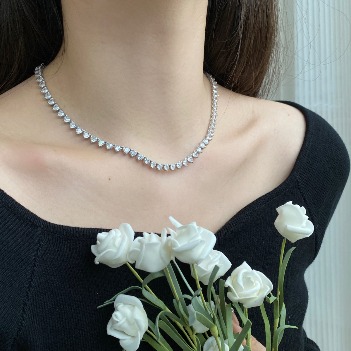 [Aurora]Ornate Heart Cut Tennis Necklace