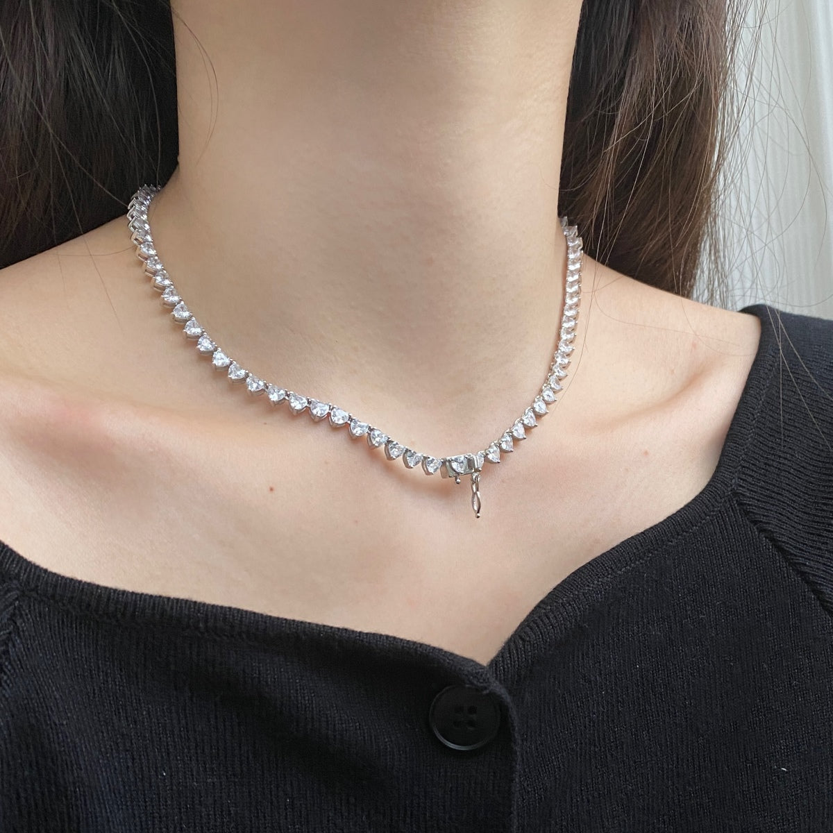 [Aurora]Ornate Heart Cut Tennis Necklace