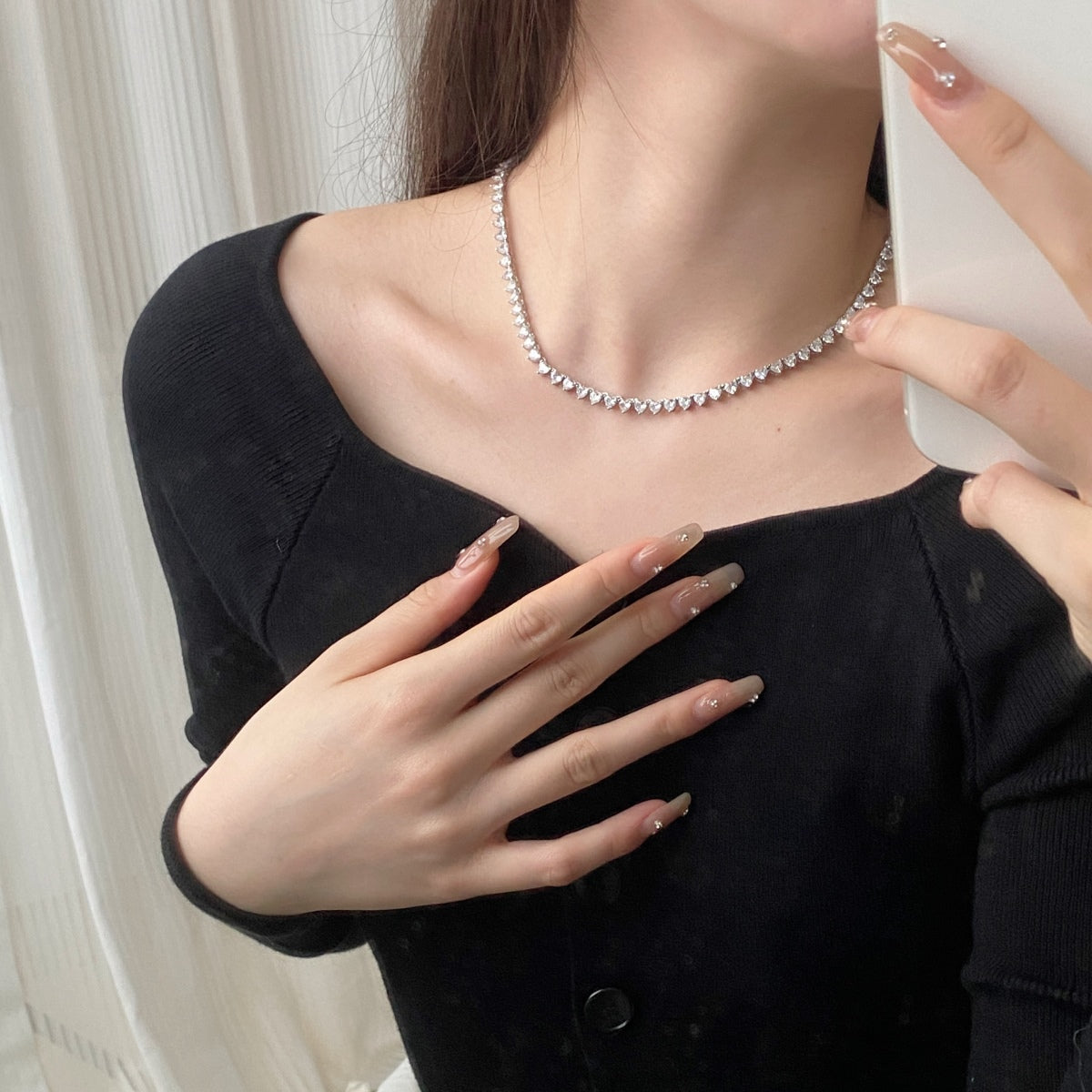 [Aurora]Ornate Heart Cut Tennis Necklace