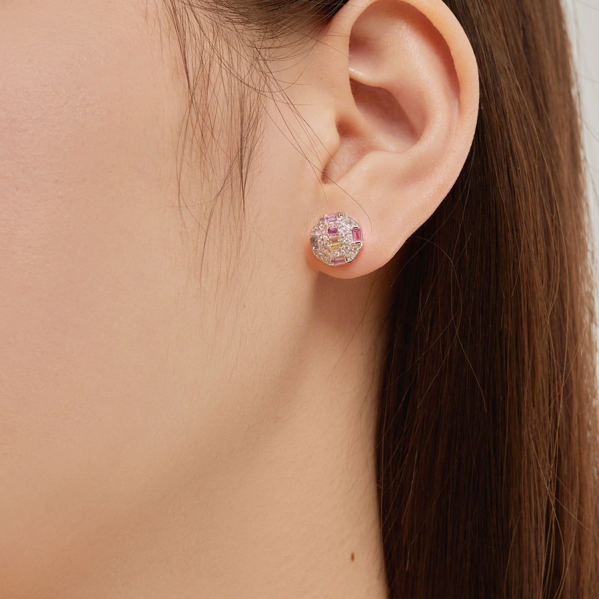 [Aurora]Ornate Colorful Octagon Shape Daily Earrings