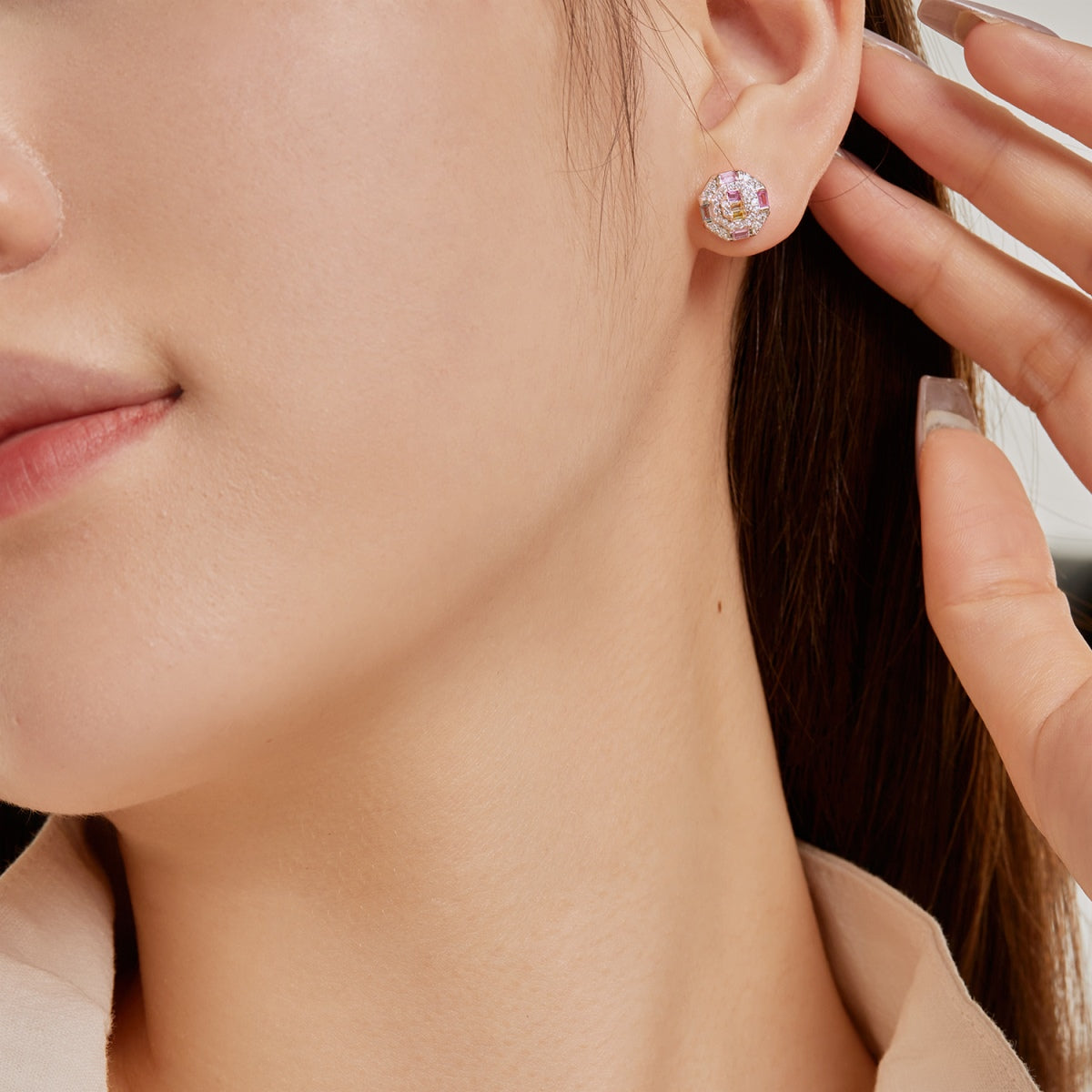 [Aurora]Ornate Colorful Octagon Shape Daily Earrings