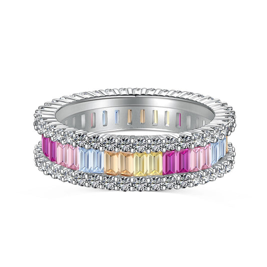 [Aurora]Dainty Kaleidoscopic Emerald Cut Daily Ring