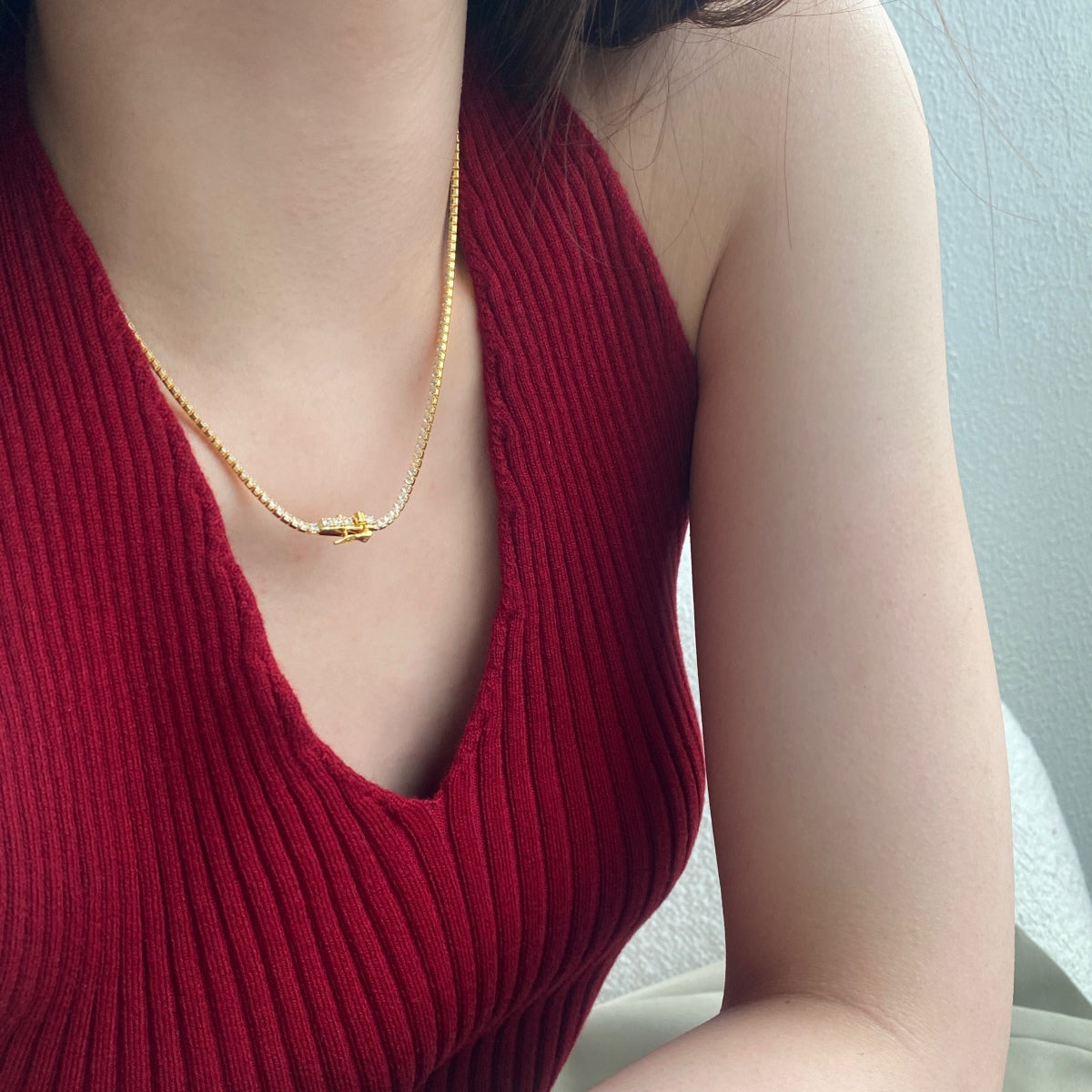 [Aurora]Delicate Round Shape Tennis Necklace