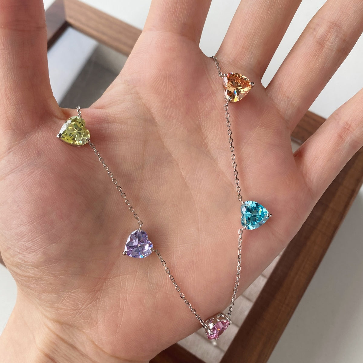 [Aurora]Sparkling Colorful Heart Cut Necklace