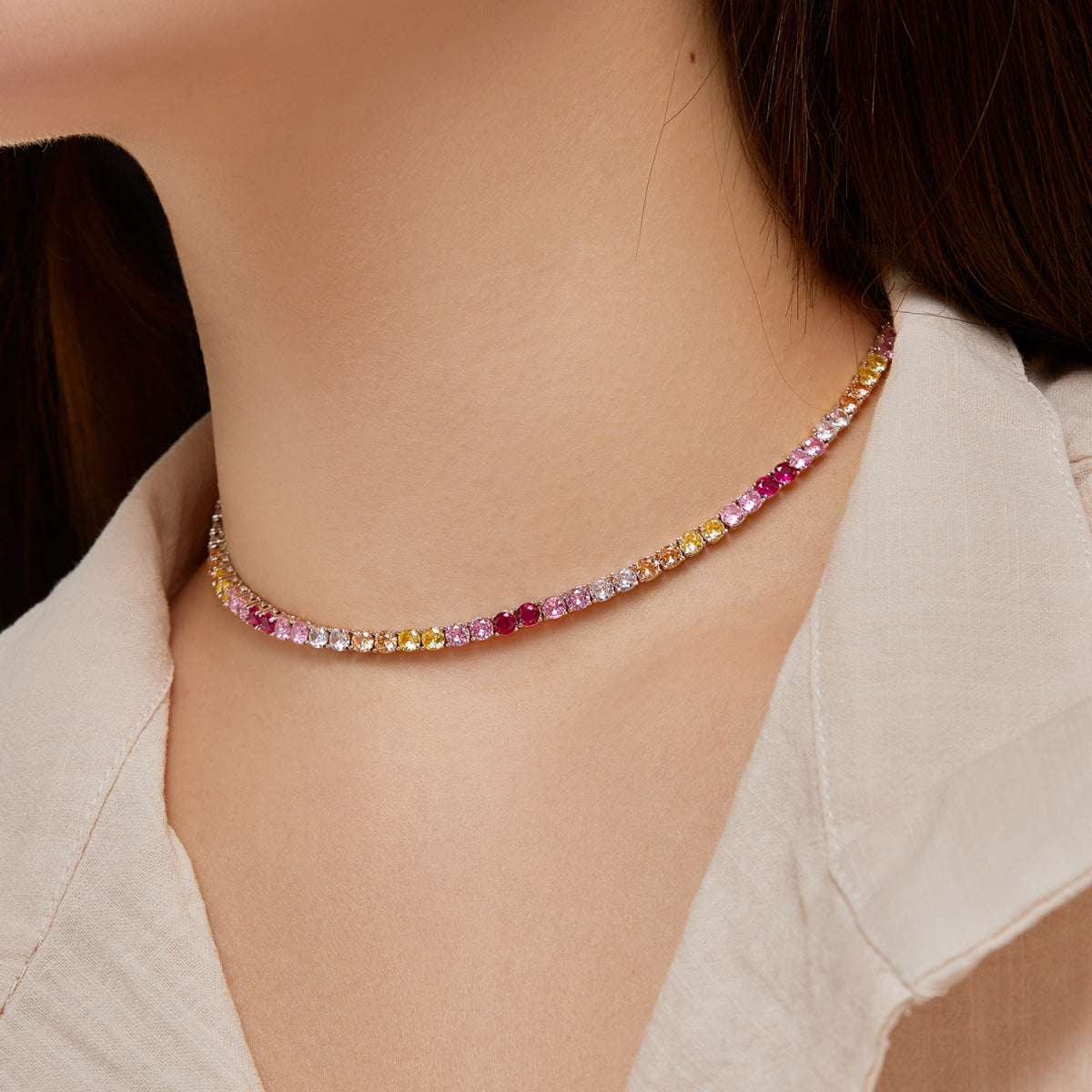 [Aurora]Delicate Colorful Tennis Necklace