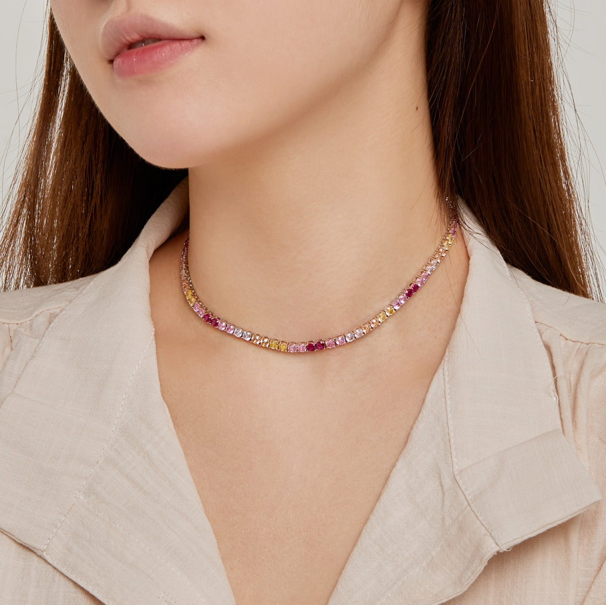 [Aurora]Delicate Colorful Tennis Necklace