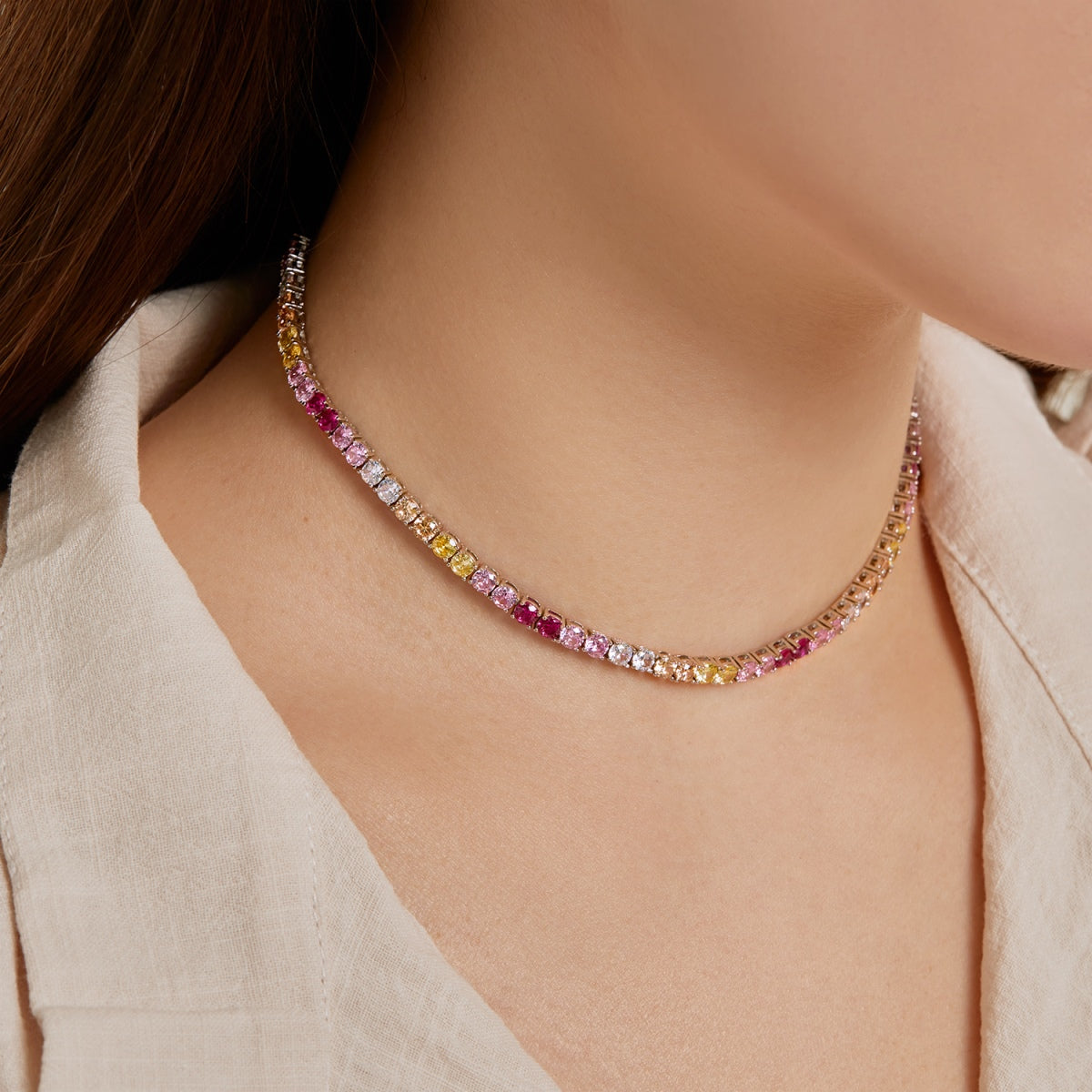 [Aurora]Delicate Colorful Tennis Necklace