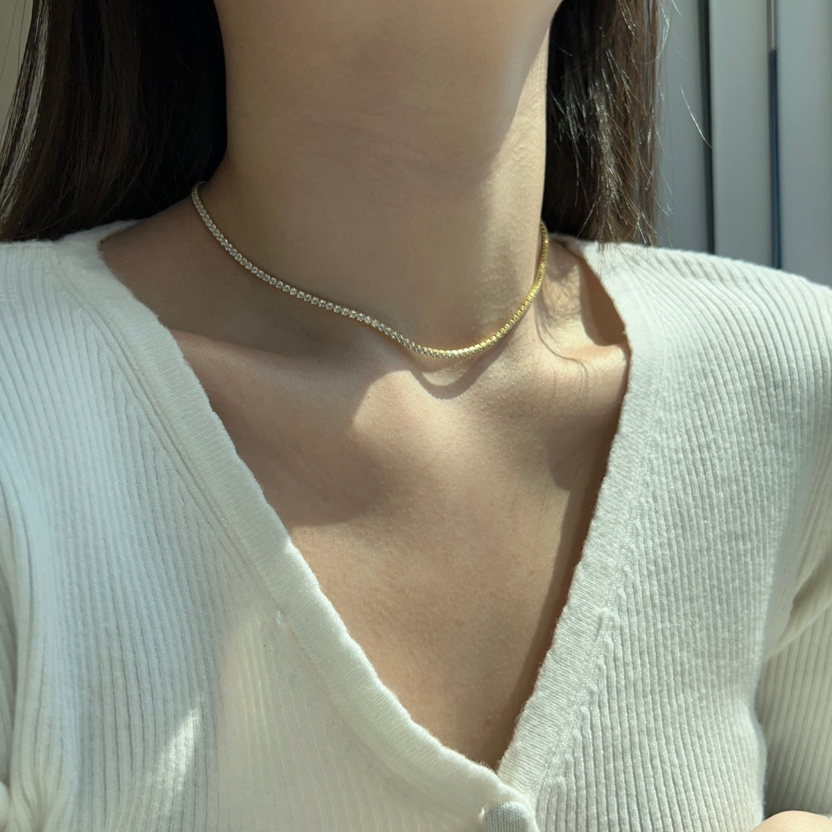 [Aurora]Delicate Round Shape Tennis Necklace