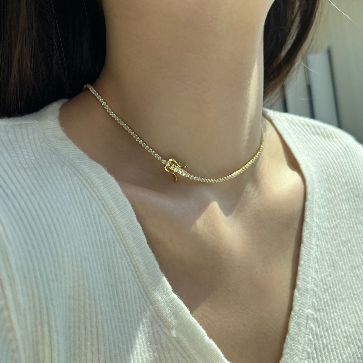 [Aurora]Delicate Round Shape Tennis Necklace