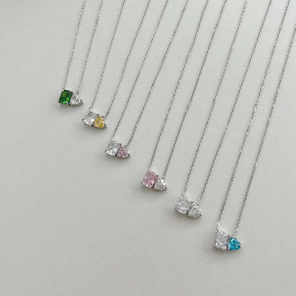 [Aurora]Dazzling Square & Heart Shape Necklace