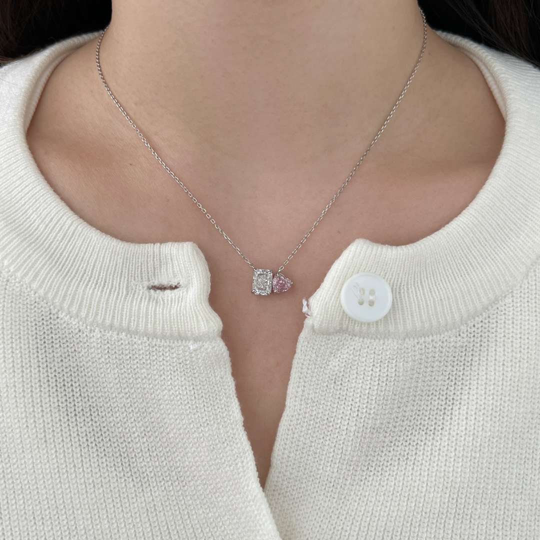 [Aurora]Dazzling Square & Heart Shape Necklace