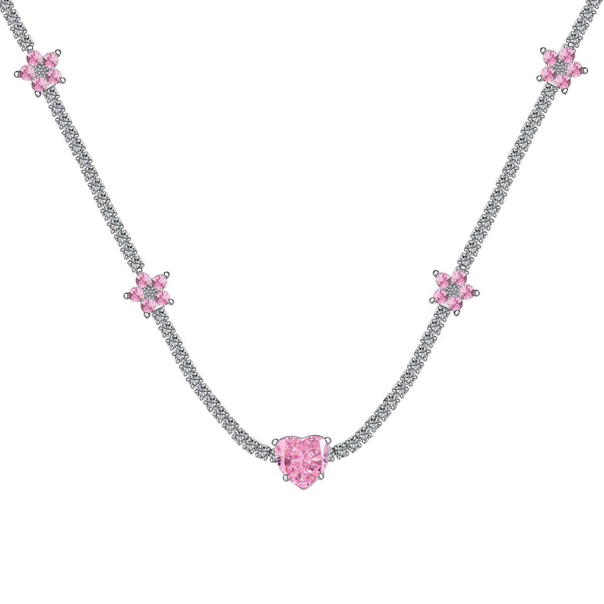[Aurora]Dazzling Pink Heart Flower Necklace