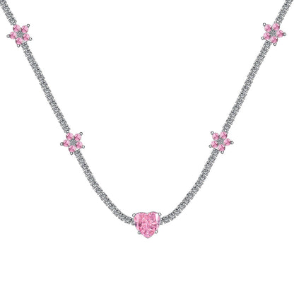 [Aurora]Dazzling Pink Heart Flower Necklace