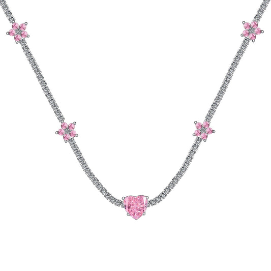 [Aurora]Dazzling Pink Heart Flower Necklace