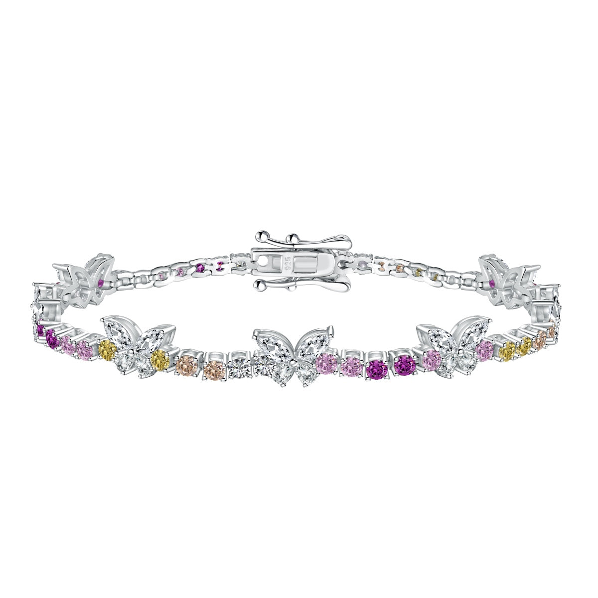[AURORA] Verziertes buntes Schmetterlings-Armband in Rundschliff