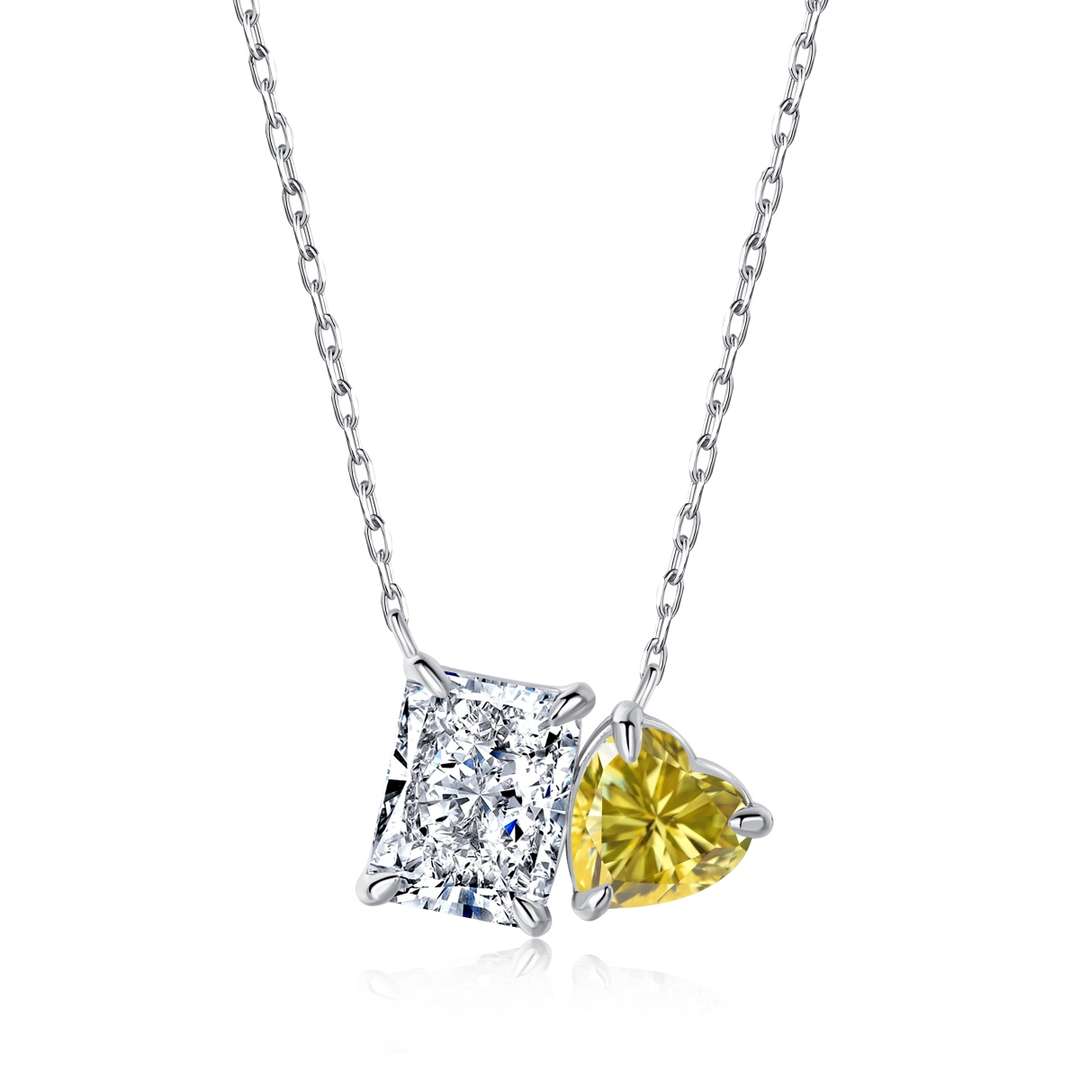 [Aurora]Dazzling Square & Heart Shape Necklace