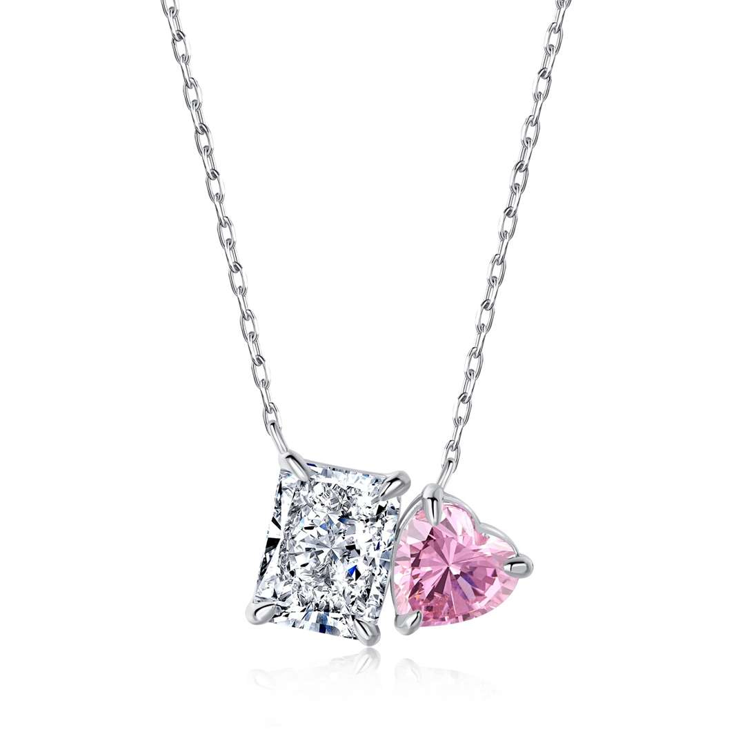 [Aurora]Dazzling Square & Heart Shape Necklace
