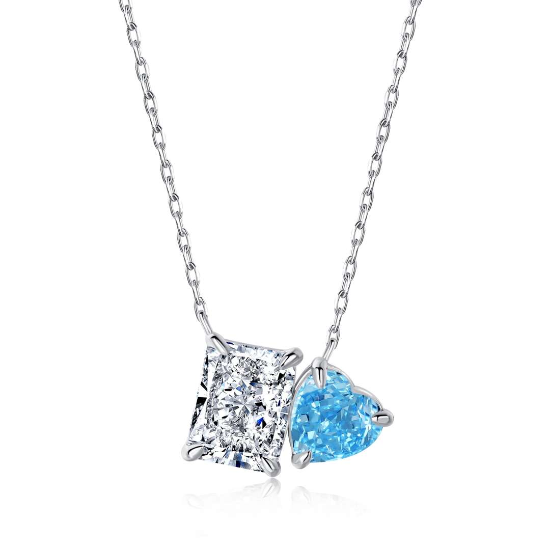 [Aurora]Dazzling Square & Heart Shape Necklace