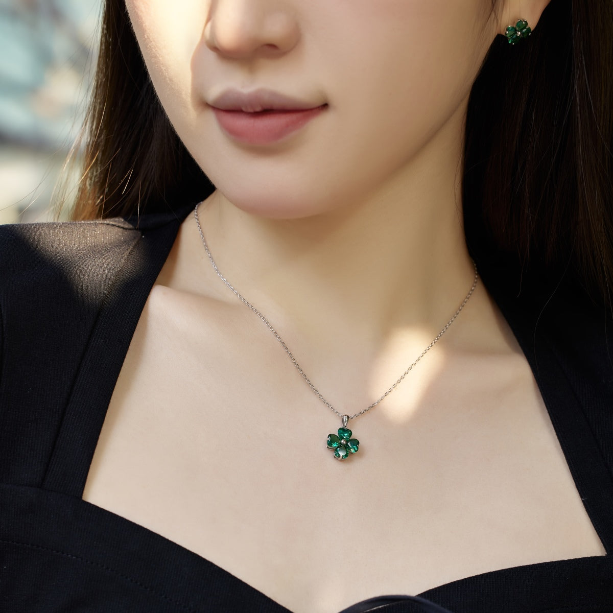 [Aurora]Heart-Shaped Four-Leaf Clover Bead Necklace